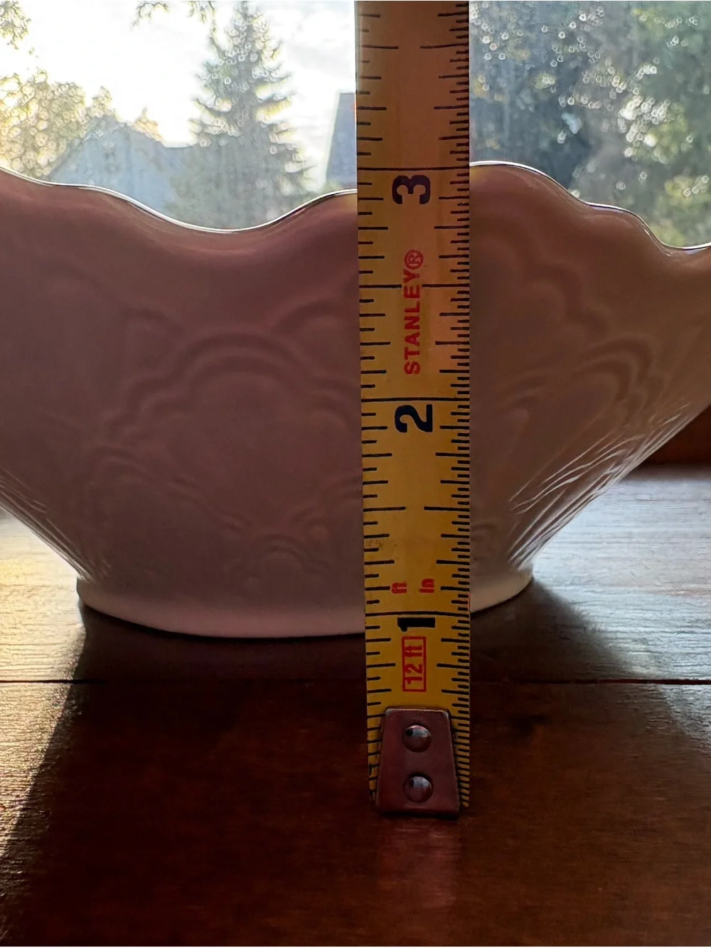 Lenox White Embossed Ceramic Serving Bowl with Gold Trim